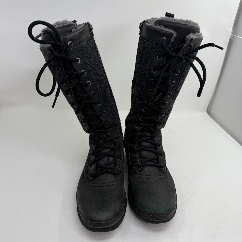 Women's UGG Elvia Waterproof Tall Lace-Up Sheepskin Warm Winter Boots 9 Gray